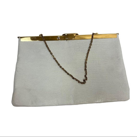 Vintage Etra Framed Clutch Bag Chain White Croc - Picture 1 of 8